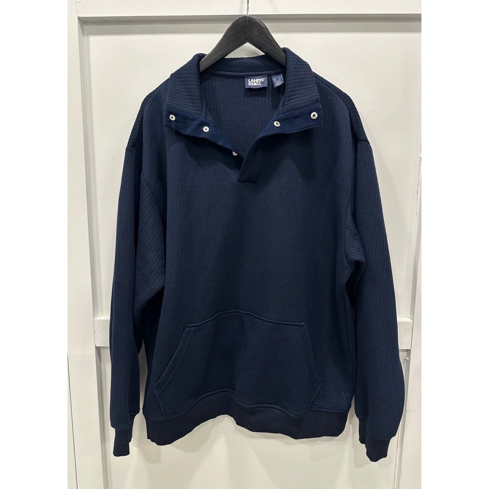 Lands' End Ribbed Soft‎ Blue Pullover Sweatshirt - Modern Comfort